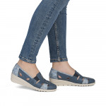 Rieker kék kombi női bebújós bőr félcipő L5358-12
