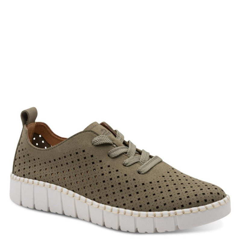 Jana női olivazöld fűzős lyukacsos sneaker félcipő 23650-46-722 07777