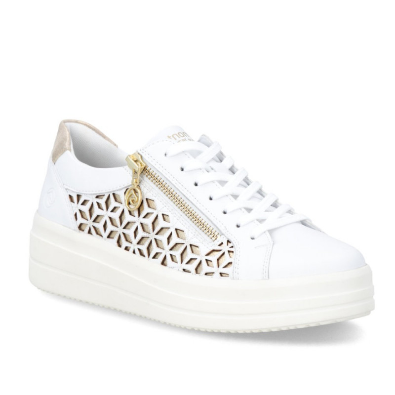 Remonte női fűzős cipzáras fehér bőr sneaker félcipő D1C11-80