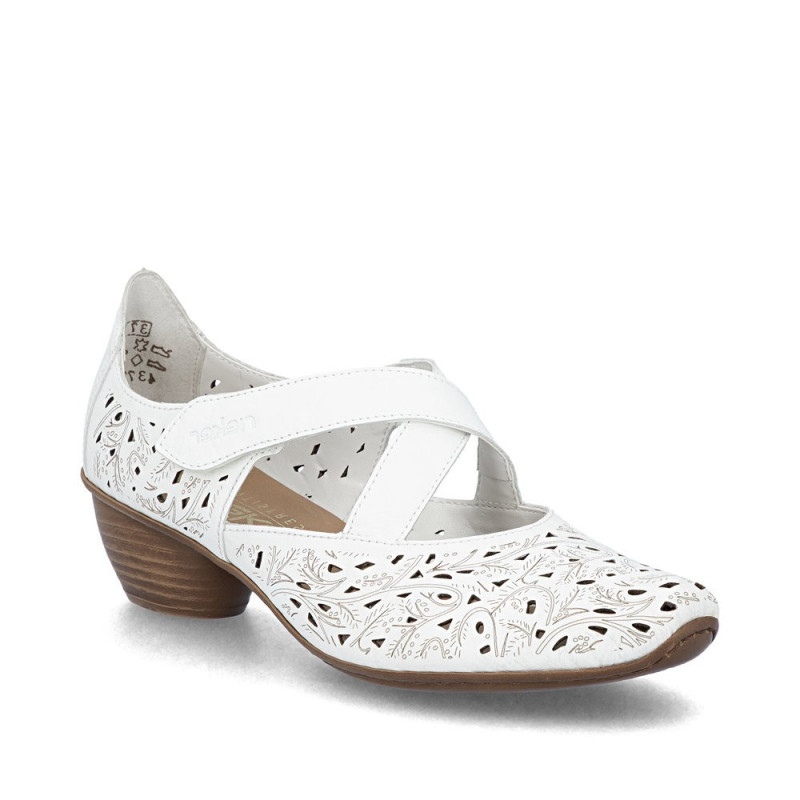 Rieker női fehér lyukacsos tépőzáras bőr cipő 43773-80