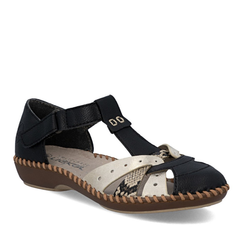 Rieker fekete metál kombi oldalt nyitott női cipő M1655-00