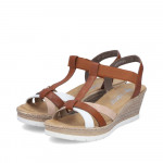 Rieker női bebújós barna bézs fehér mix telitalpú szandál 61995-81