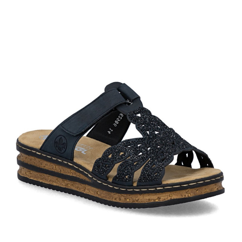 Rieker tépőzáras női kék platformos papucs 62986-14