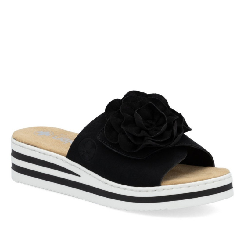 Rieker fekete fehér mix női tépőzáras papucs V0252-00