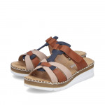 Rieker barna kék bézs mix női tépőzáras papucs V1291-90